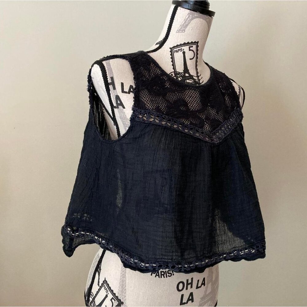 Free People Black Crochet Yoke Tank Top